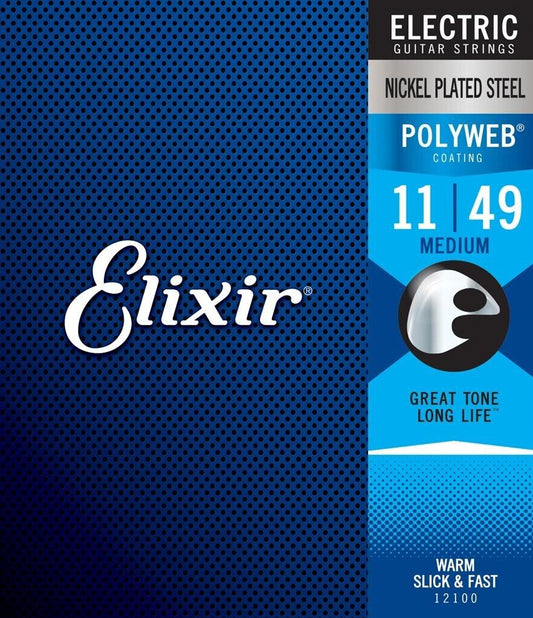 Elixir Polyweb Coated 11-49 Custom Light Nickel Electric Guitar Strings E12100