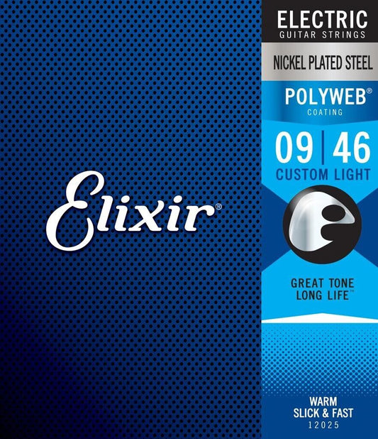 Elixir Polyweb Coated 09-46 Custom Light Nickel Electric Guitar Strings 12025