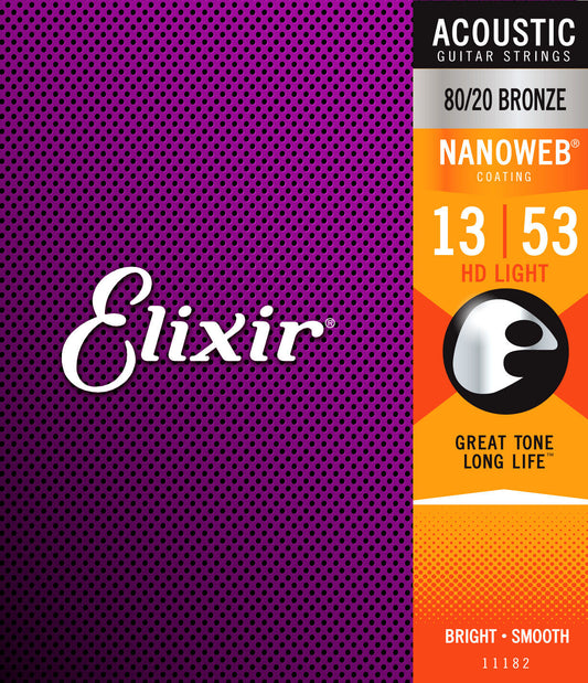 Elixir Nanoweb Coated 13-53 HD Light 80/20 Bronze Acoustic Strings 11182