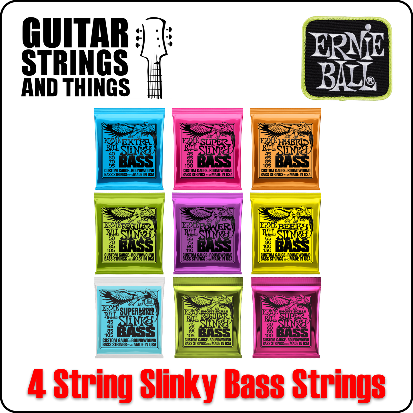 Ernie Ball Slinky Bass Strings Extra Super Regular Hybrid Power Beefy 4 String