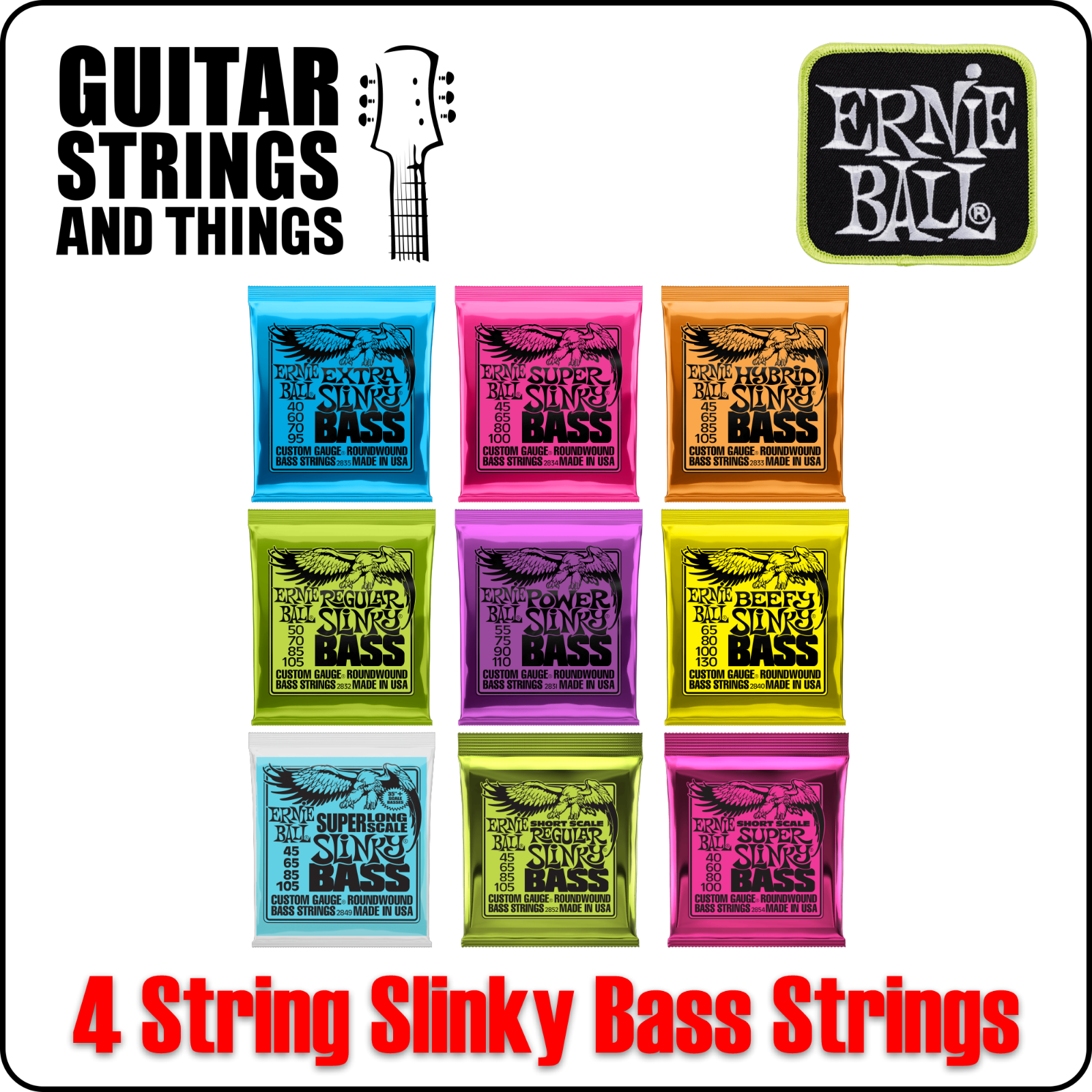 Ernie Ball Slinky Bass Strings Extra Super Regular Hybrid Power Beefy 4 String