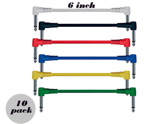 Kinsman 6 inch 10-Pack Mixed Colours Angled Mono Patch Cables / Lead SCL6