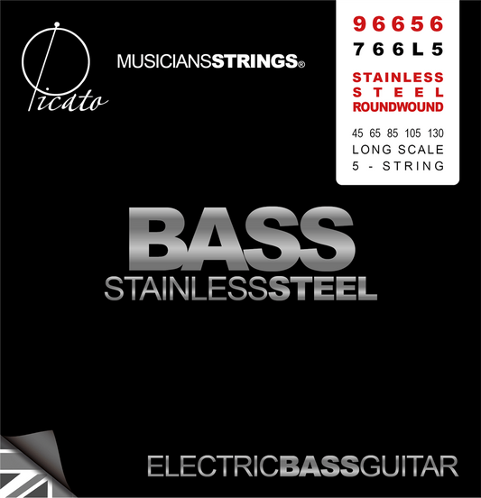 Picato 5 String Round Wound Stainless Steel 45-130 Long Scale Bass Strings 96656