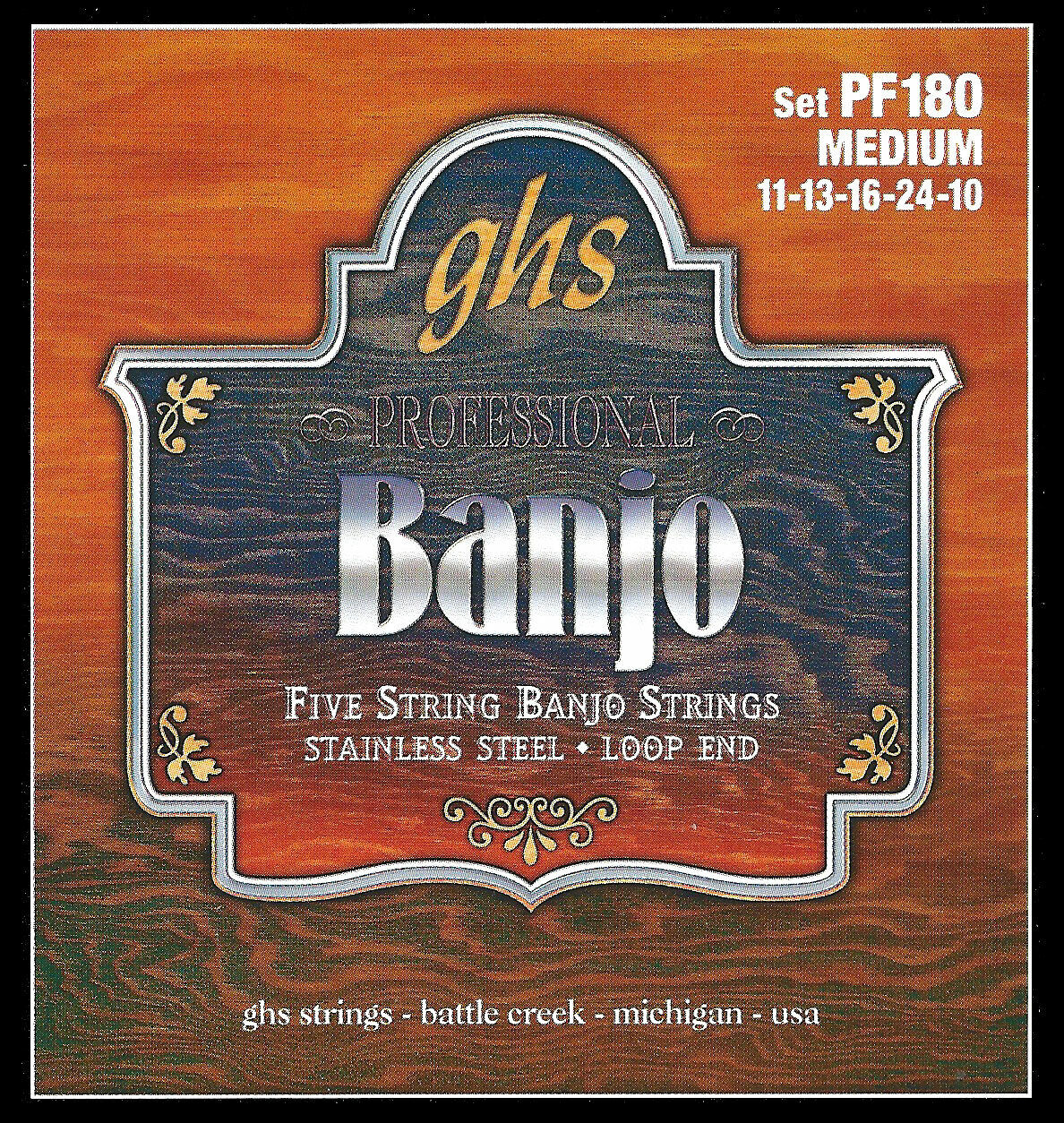 Ghs 5 String 11-24w Medium Stainless Steel Loop End Banjo Strings PF180