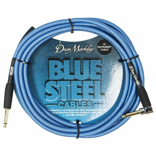 Dean Markley 10ft Blue Steel Woven Guitar Lead Instrument Cable Straight-Angled