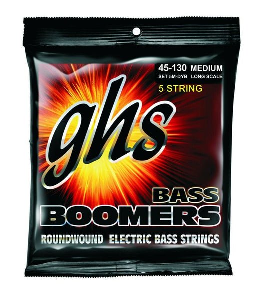 Ghs 5 String Bass Boomers 45-130 Med-Light Nickel Roundwound Bass Strings 5M-DYB