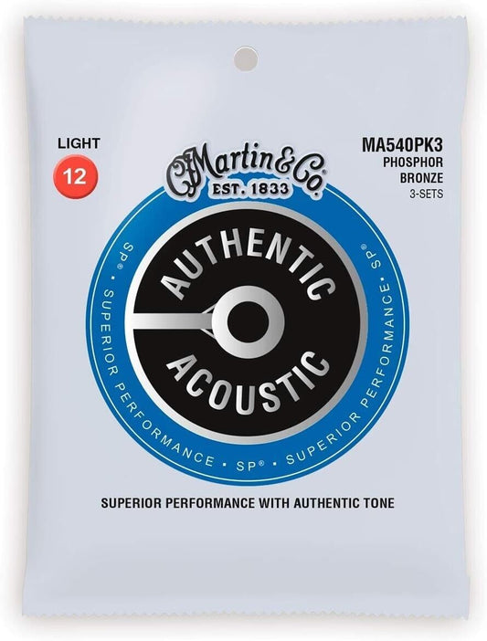 Martin 3 Set Pack Authentic Acoustic SP 12-54 Phos Bronze Acoustic Guitar String