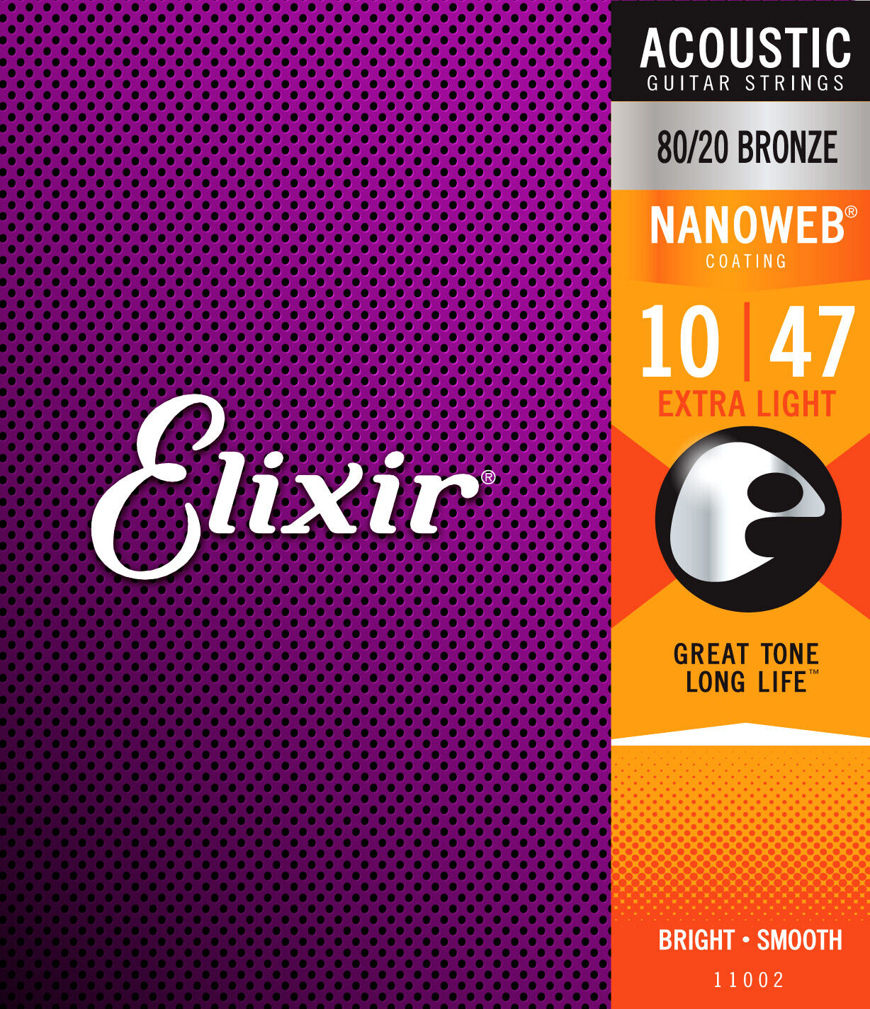 Elixir Nanoweb Coated 10-47 Extra Light 80/20 Bronze Acoustic Strings 11002