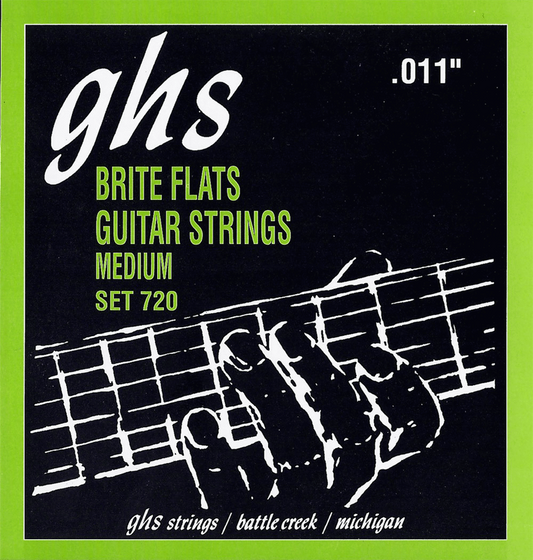 Ghs Brite Flats 11-50 Medium Flatwound Feel Electric Guitar Strings 720