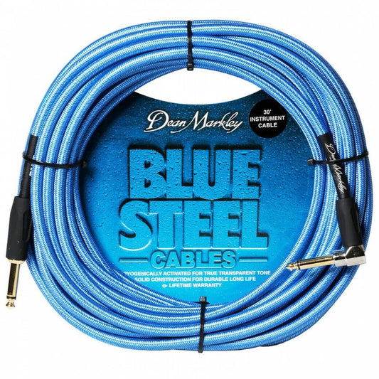 Dean Markley 30ft Blue Steel Woven Guitar Lead Instrument Cable Straight-Angled