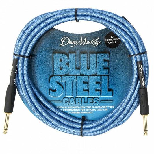 Dean Markley 10ft Blue Steel Woven Guitar Lead Instrument Cable Straight-Straigh