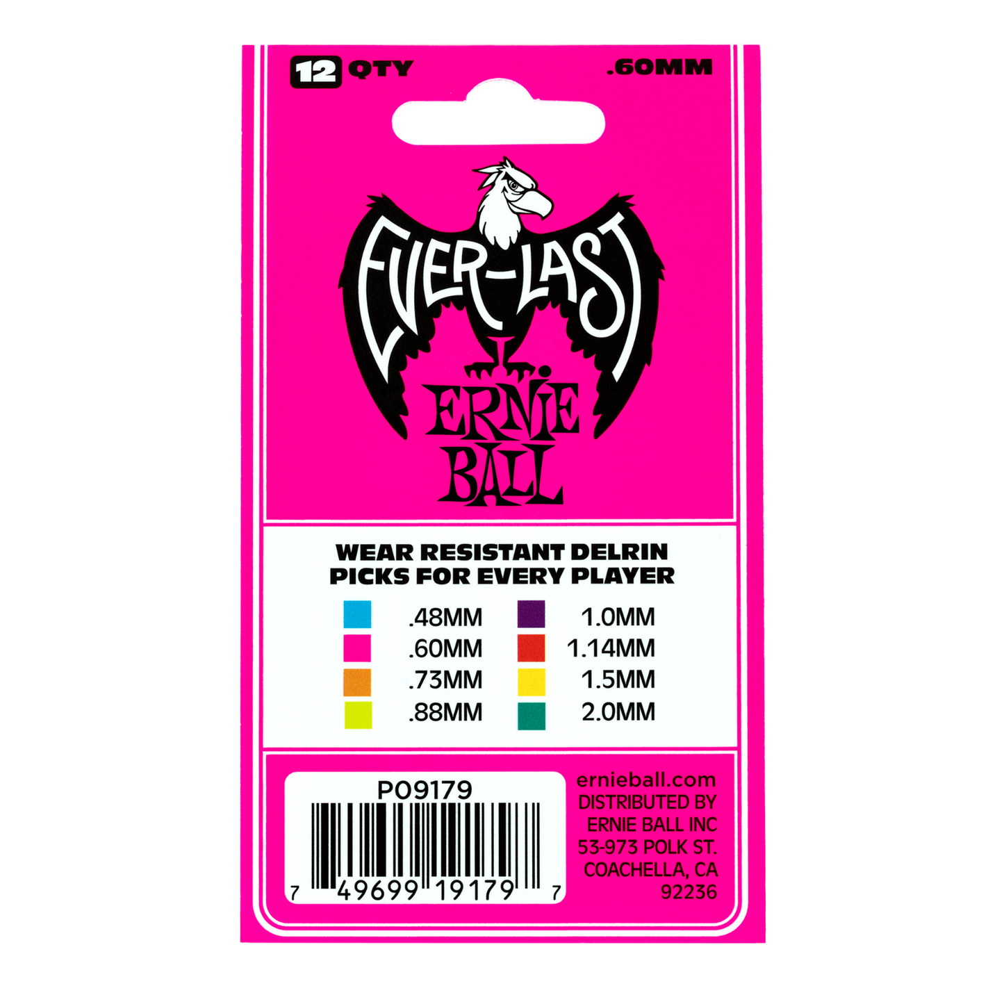 Ernie Ball Everlast 0.60mm Pink Plectrums P09179 - (Bag of 12 Picks)