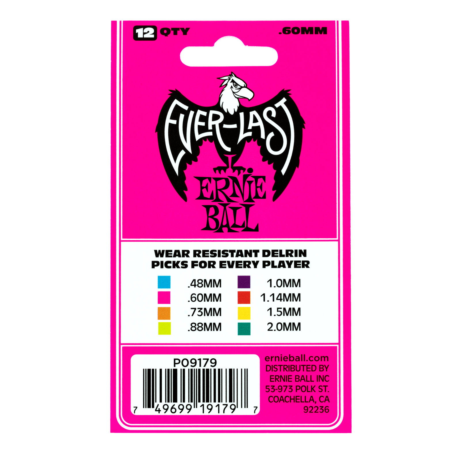 Ernie Ball Everlast 0.60mm Pink Plectrums P09179 - (Bag of 12 Picks)