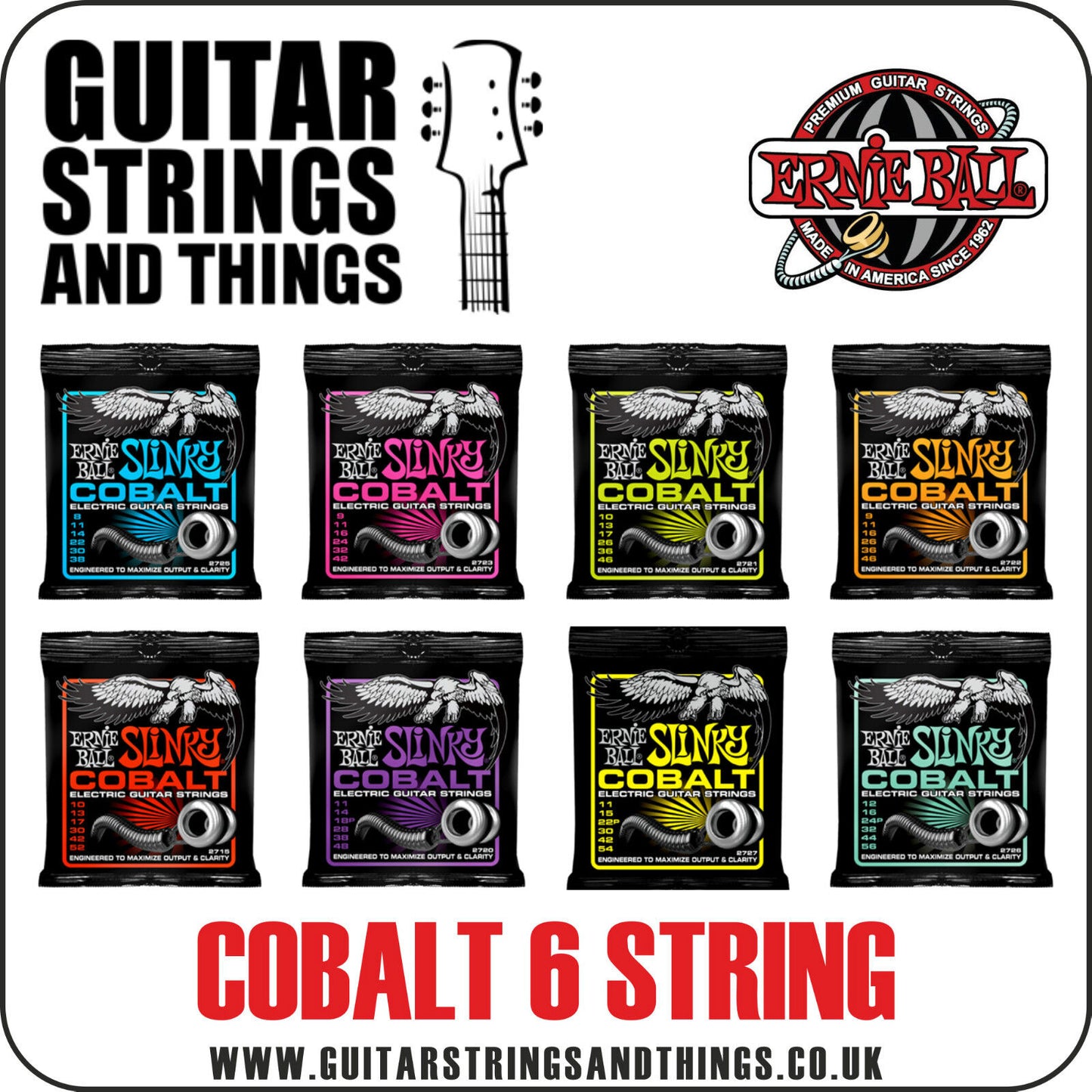 Ernie Ball Cobalt Slinky Electric Guitar Strings super regular hybrid power ect