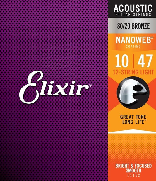 Elixir Nanoweb Coated 12 String 10-47 Light 80/20 Bronze Acoustic 16152