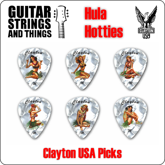 Clayton USA Hula Hotties Standard Grip Celluloid Plectrums - Bags of 12 Picks