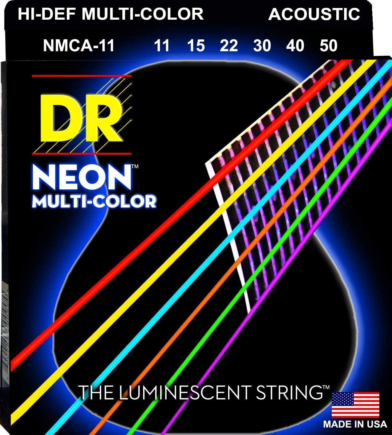 Dr Handmade Neon Hi-Def Acoustic Guitar Strings Green,White,Orange,Multicolour