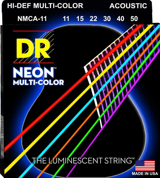 Dr Handmade Neon Hi-Def Acoustic Guitar Strings Green,White,Orange,Multicolour