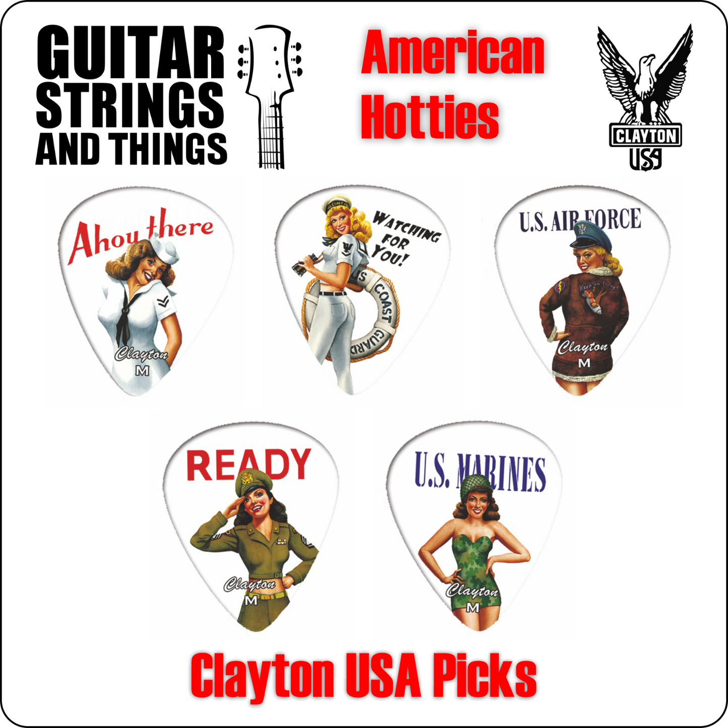 Clayton USA American Hotties Standard Grip Delrin Plectrums - Bags of 12 Picks