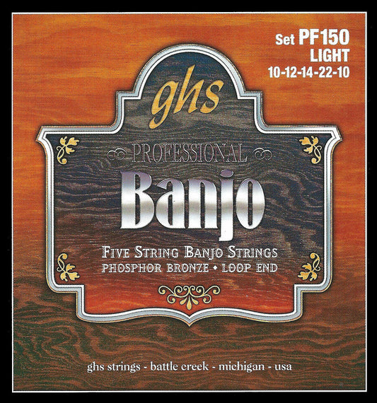 Ghs 5 String 10-22w Light Phosphor Bronze Loop End Banjo Strings PF150