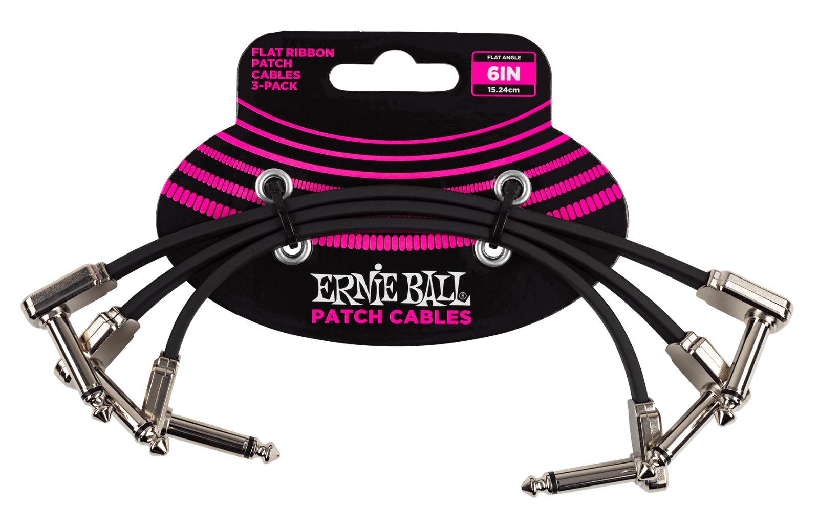 Ernie Ball 6 inch Flat Ribbon 3-Pack Black Angled Patch Cables / Lead 6221