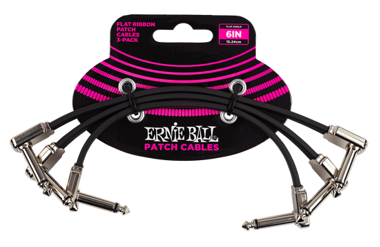 Ernie Ball 6 inch Flat Ribbon 3-Pack Black Angled Patch Cables / Lead 6221