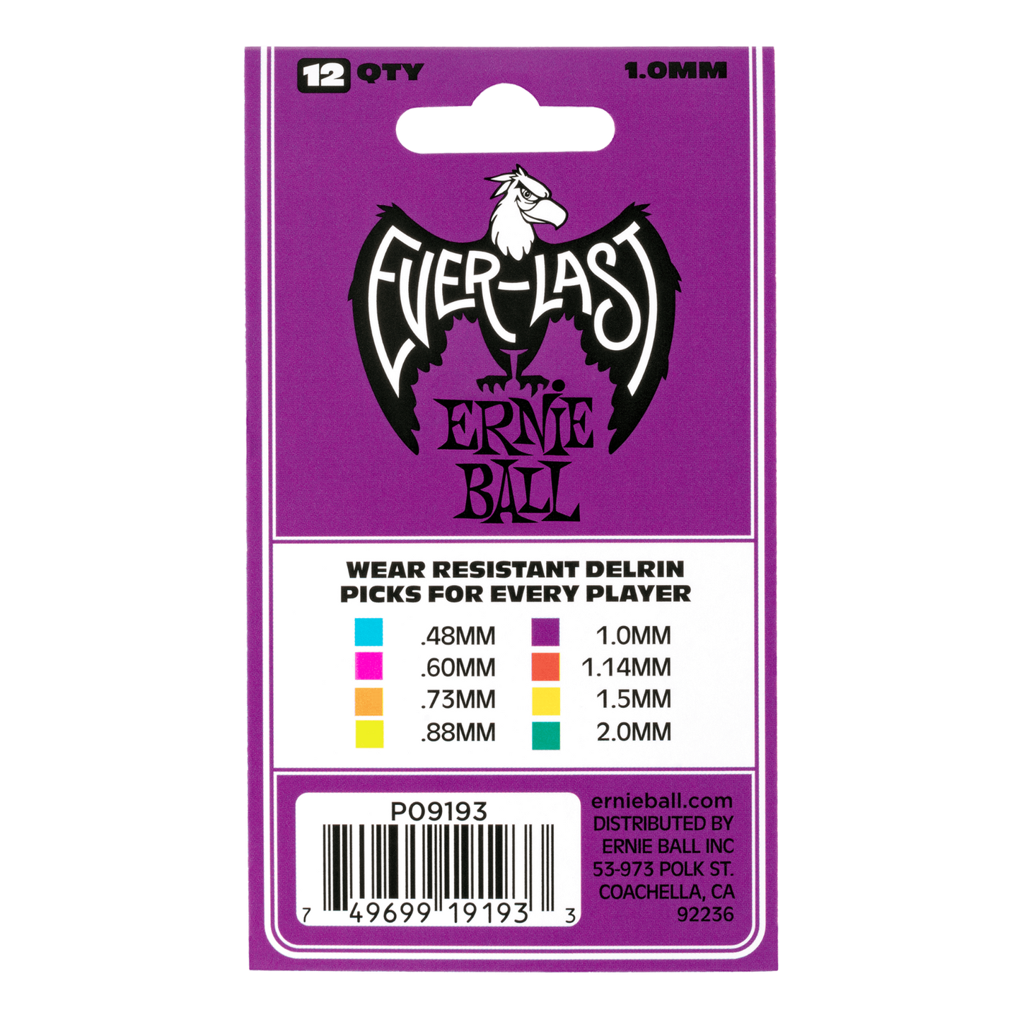 Ernie Ball Everlast 1.00mm Purple Plectrums P09193 - (Bag of 12 Picks)