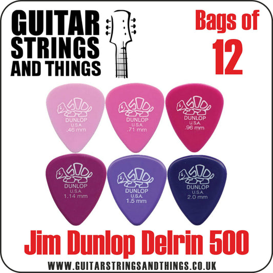 Jim Dunlop Delrin 500 Plectrums - Bags of 12 Picks 